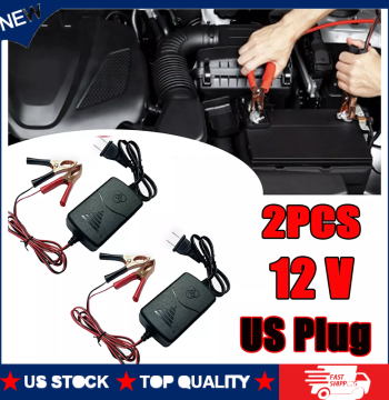 12V Car Battery Charger Lead-Acid With Indicator Light 14.4 Volt Dual Wire Alligator Clip 2PCS Camping Auto Charging Socket