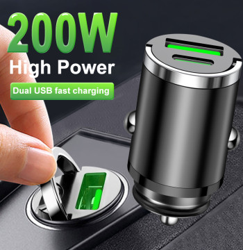 200W mini car charger fast charging for iPhone QC3.0 mini PD USB Type C car mobile phone charger for Xiaomi Samsung Huawei