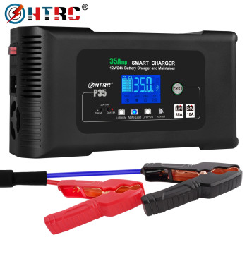 HTRC 35A Motorcycle Charger for PB LiFePO4 Lead-Acid AGM GEL Battery 12V/35A 24V/18A Car Battery Charger Automatic Charging