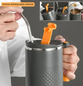 1Pc 450ml 304 Stainless Steel Coffee Mugs Portable Cups Heat Insulation Anti-fall Thermos Mug Home with Cover and Handle Mug