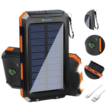 20000mAh Solar Charger for Cell Phone Portable Solar Power Bank Dual 5V USB Ports 2 LED Light Flashlight for Outdoor Camping Hik