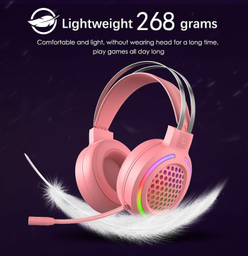 ired Gaming Headset with Noise Canceling Microphone，Soft Memory Earmuffs, 7.1 Surround Sound Rainbow LED Headphone Lightweight f
