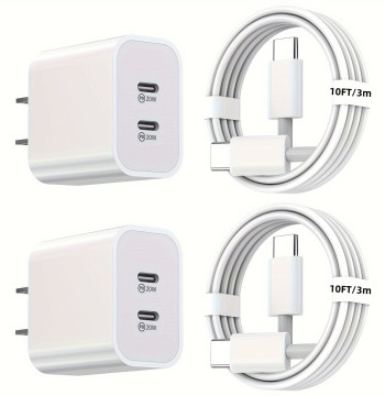 2Pack 40WPD Dual Port Charger Fast Charging With 10FT USB C To C Charging Cable For IPhone 15 Pro Max/15Pro/15/15Plus, IPad Pro