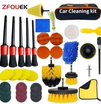 New Car Cleaning Kit Scrubber Drill Detailing Brush Set Air Conditioner Vents Towel Polisher Car Auto Detailing Tools