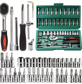 46pc Drive Socket Set 1/4 inch Ratchet Wrench Set with Sockets Metric Hex Bit Socket Set Mechanic Tool Kits for Hous Auto Repair