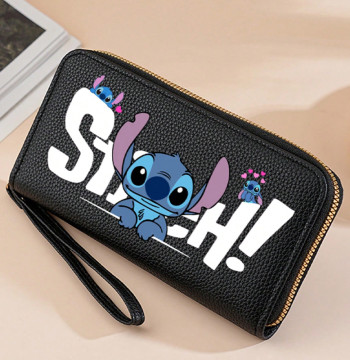 Stitch Long Zip Wallet with Stitch Print & Wrist Strap, Multi-Card Cute Cartoon Pattern Soft Texture Wallet for Women, 4 Colors