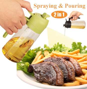 16oz Oil Dispenser Bottle for Kitchen, 2 in 1 Olive Oil Dispenser and Oil Sprayer, 470ml Olive Oil Spray Bottle for Cooking