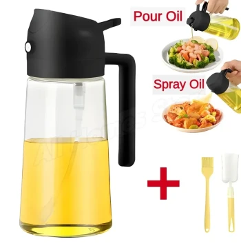 1-2PCS Mister 500ML Spray 2 in 1 Plastics Oil Spray Bottle with 2pcs Brush Spray Pour Oil Dispenser Bottle Cooking Spritzer BBQ