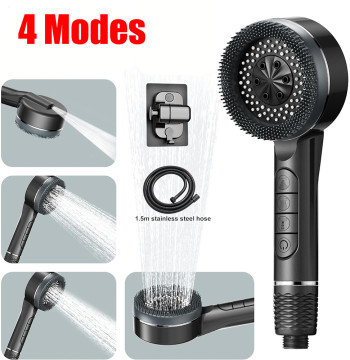 4 Modes Self-cleaning Shower Head with Silicone Brush One-Key Stop Water Massage High Pressure ABS Showerhead with Filter